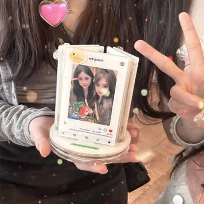 Rotating acrylic photo frame for 3-inch 55 x 86 mm photo on a desktop stand