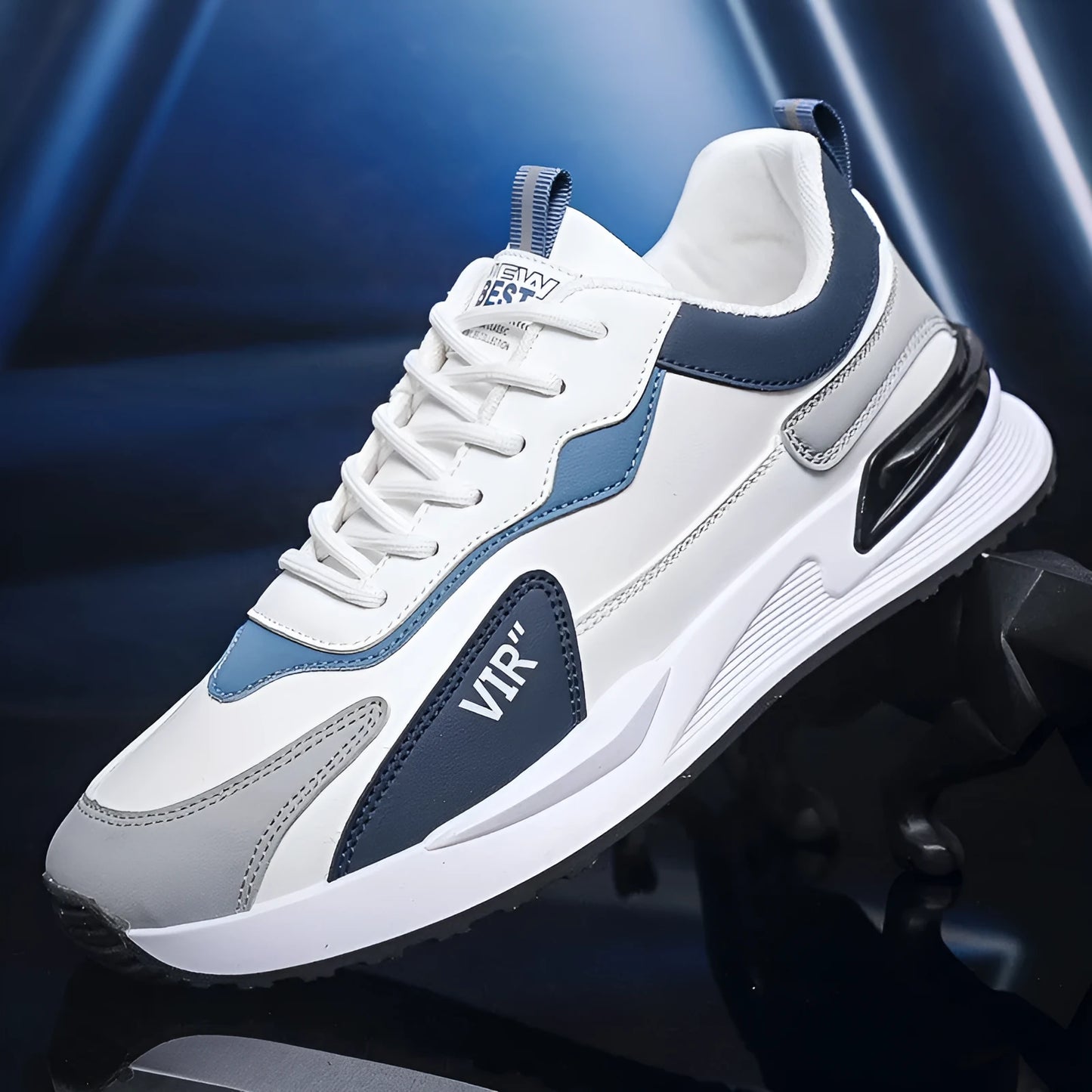 Men's colour block mesh sneakers in black, grey, and white with lace-up front and low-top design