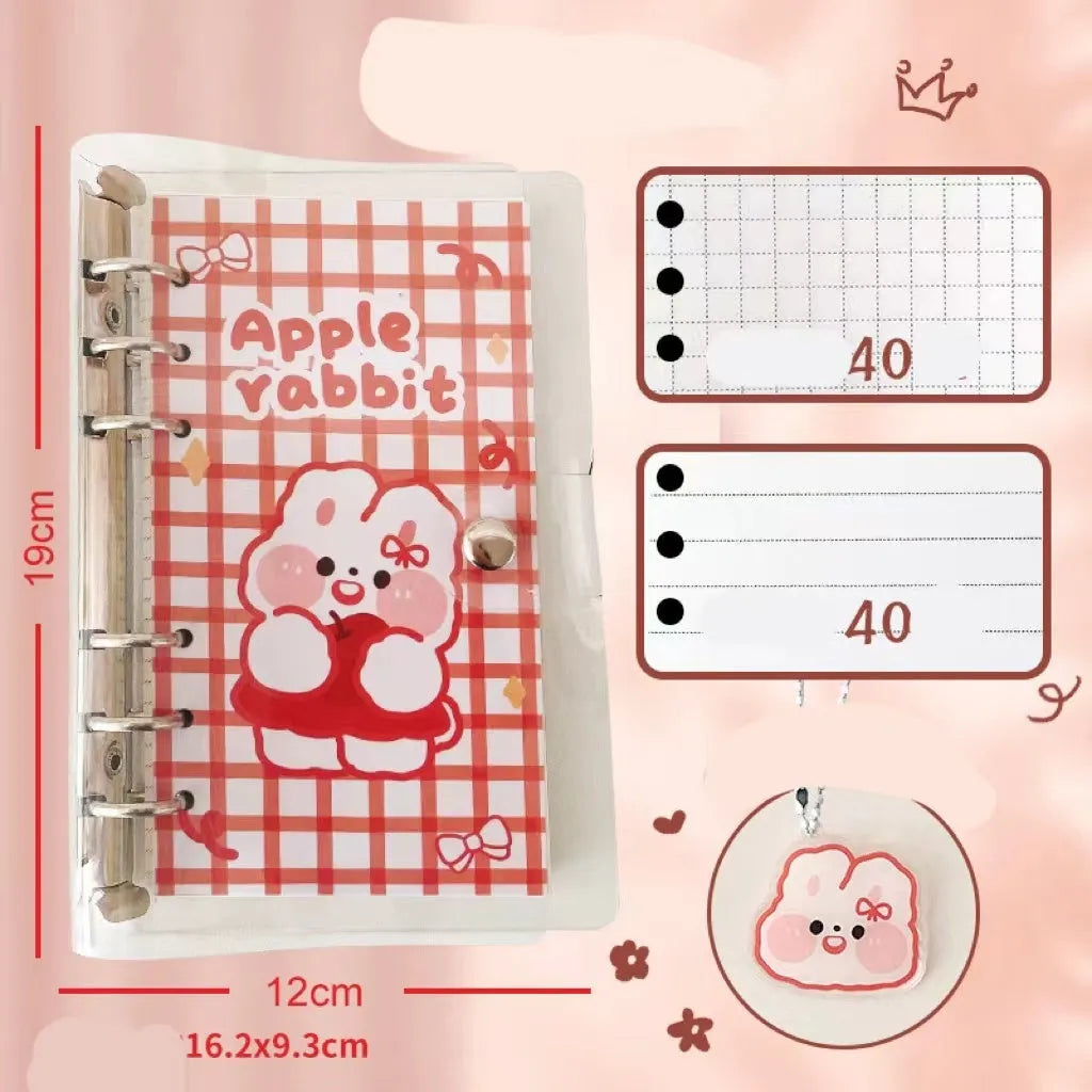 A6 student loose leaf ledger with decorative cover showing bear design and 6-hole binding