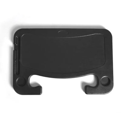 Black plastic car desk tray measuring 42cm by 28cm for vehicle organisation and mobile workspace