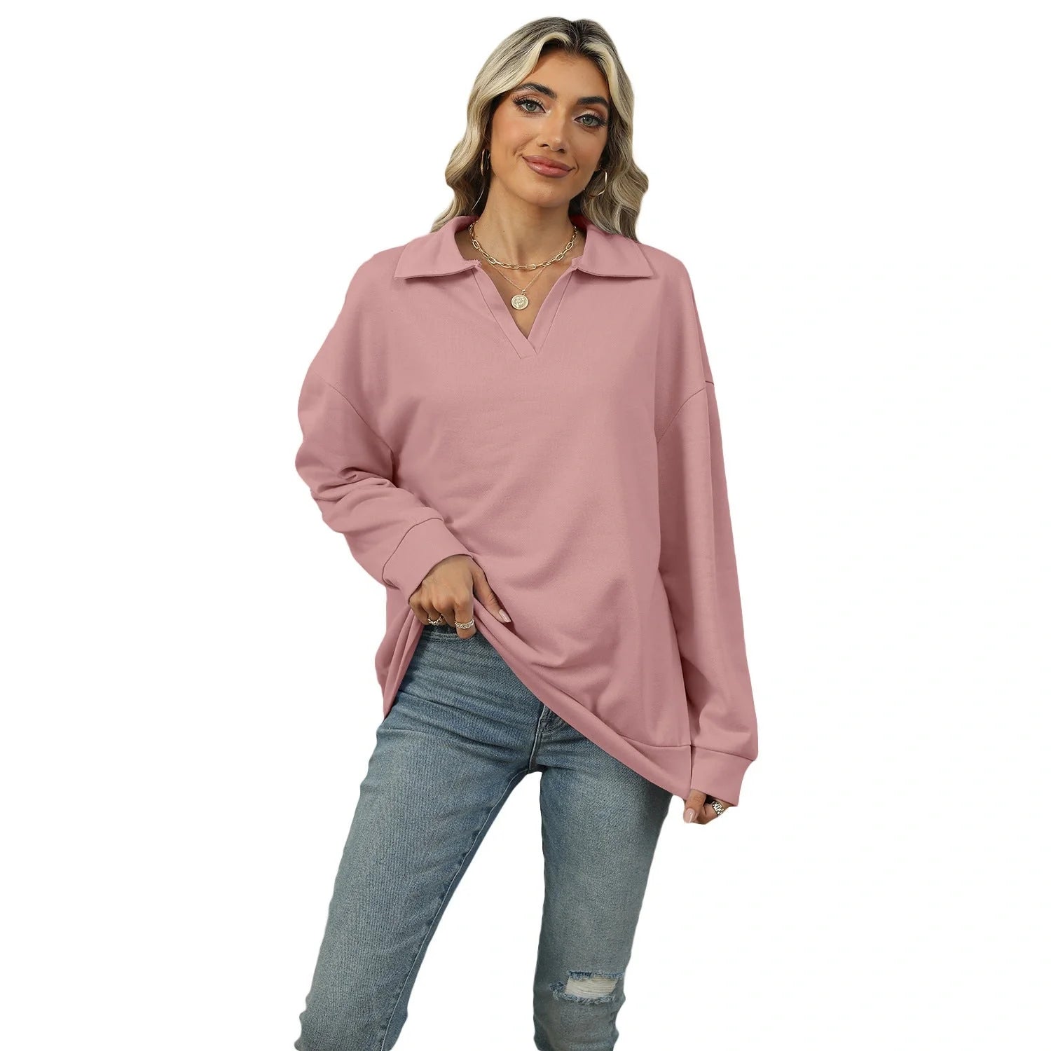 Stylish V-neck Lapel Sweatshirt for Women in various colours