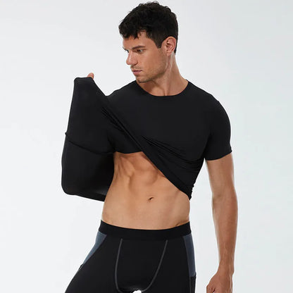 Men's stretch quick drying short-sleeved polyester fitness shirt in multiple colour options