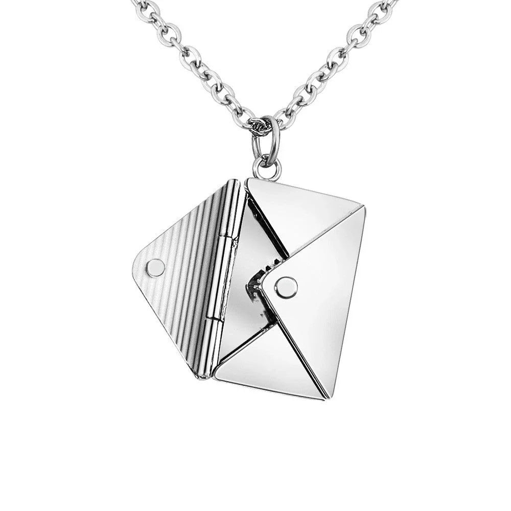 Stylish envelope pendant necklace made of premium titanium steel, with adjustable length and versatile design for any occasion