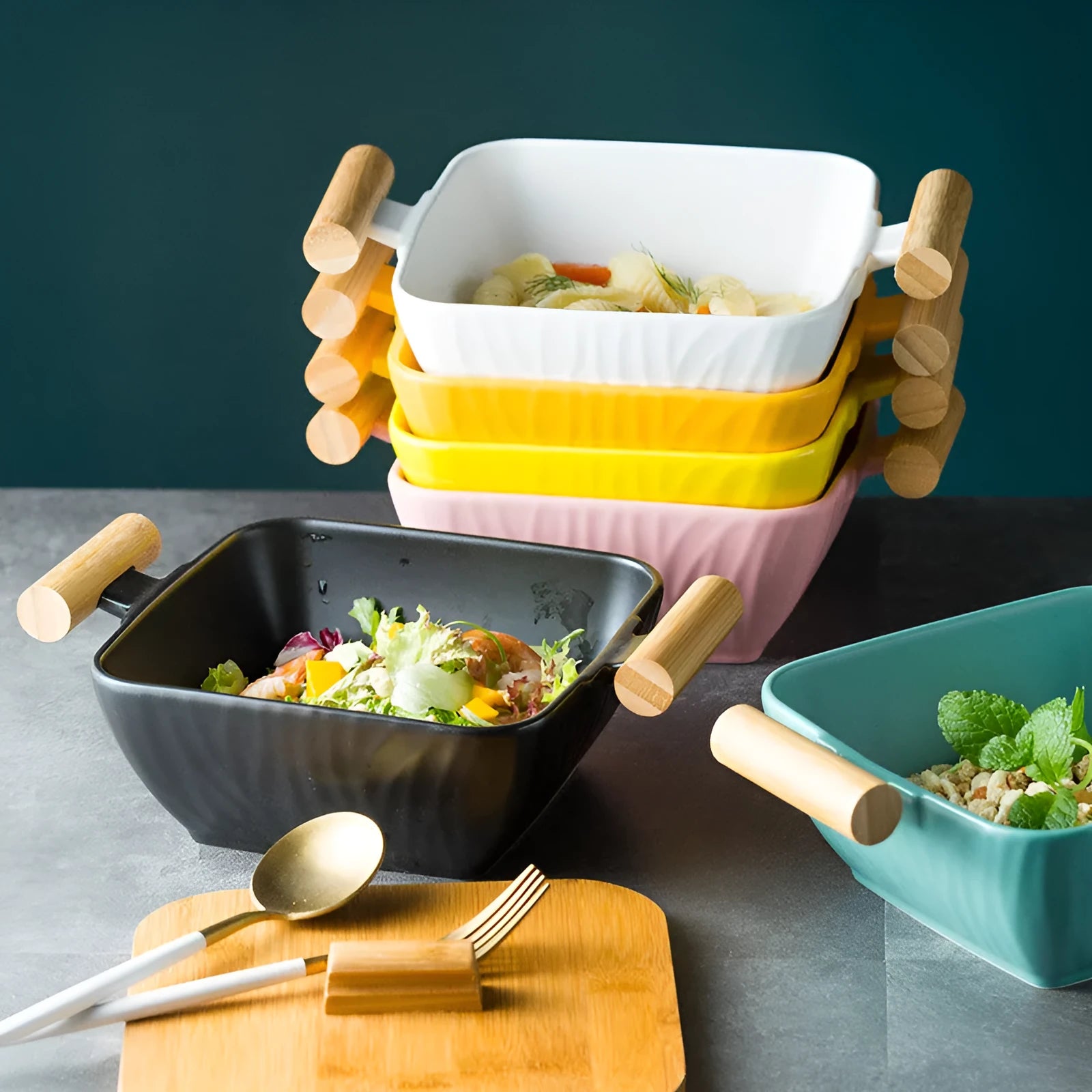 Irregular shaped porcelain ceramic bowl with lid in black, green, pink, or white colour options
