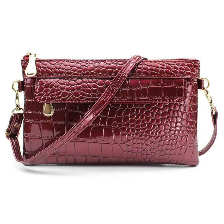 Women's black soft PU leather messenger bag with shoulder strap and square design