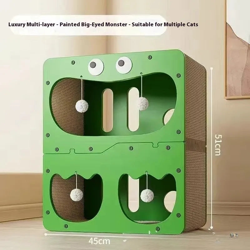 Double layer cat scratching board nest with cat head and owl design options