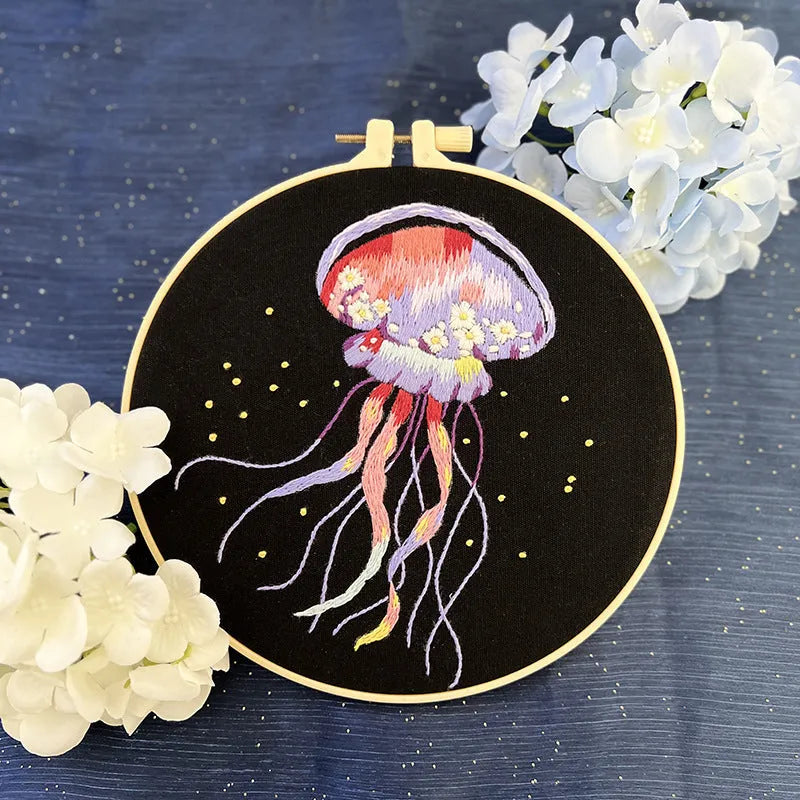 Handmade embroidery jellyfish pendant marine design fabric with cartoon pattern and elasticity options