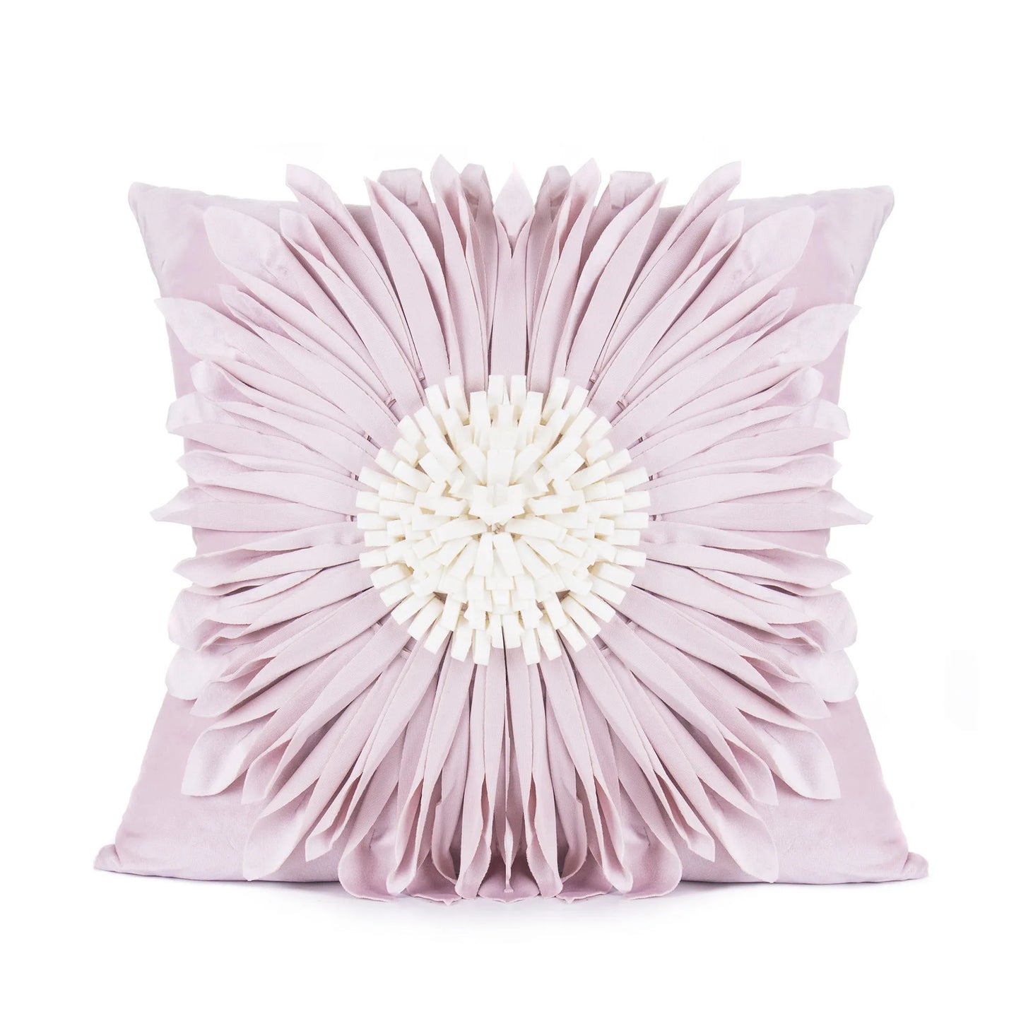 Blue velvet waist pillow with three-dimensional white chrysanthemum tufted design and fringed hem