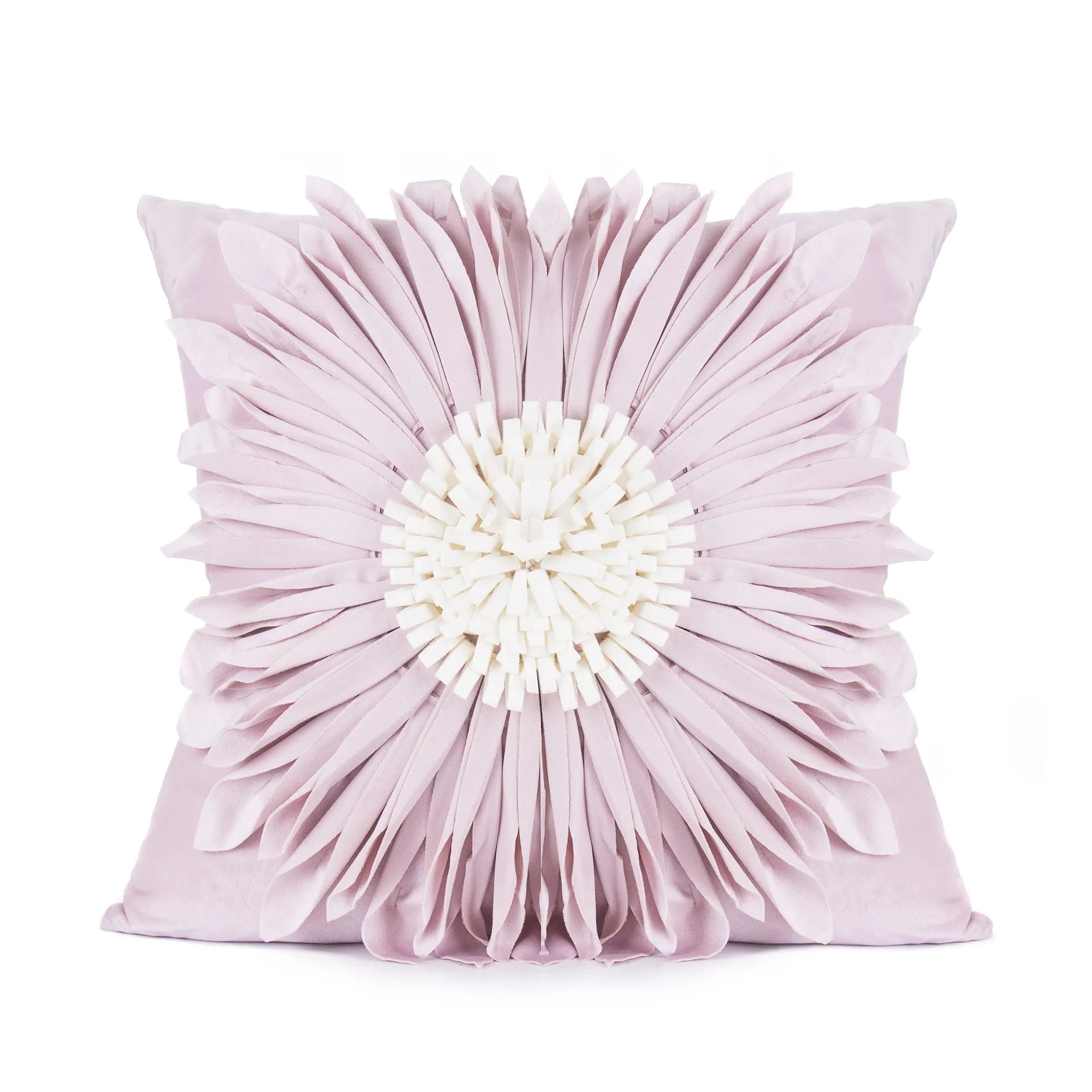 Blue velvet waist pillow with three-dimensional white chrysanthemum tufted design and fringed hem