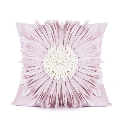 Blue velvet waist pillow with three-dimensional white chrysanthemum tufted design and fringed hem