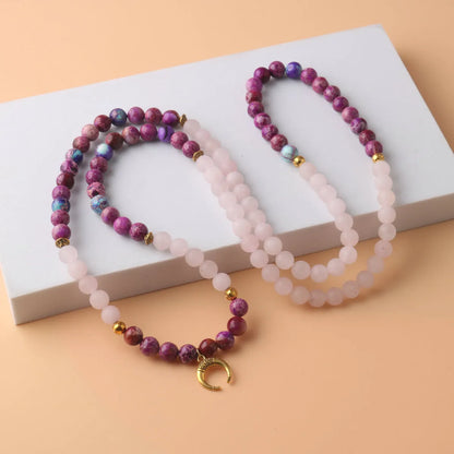 Personalised pendant necklace with round pink Emperor Stone crystal beads on a silver chain.