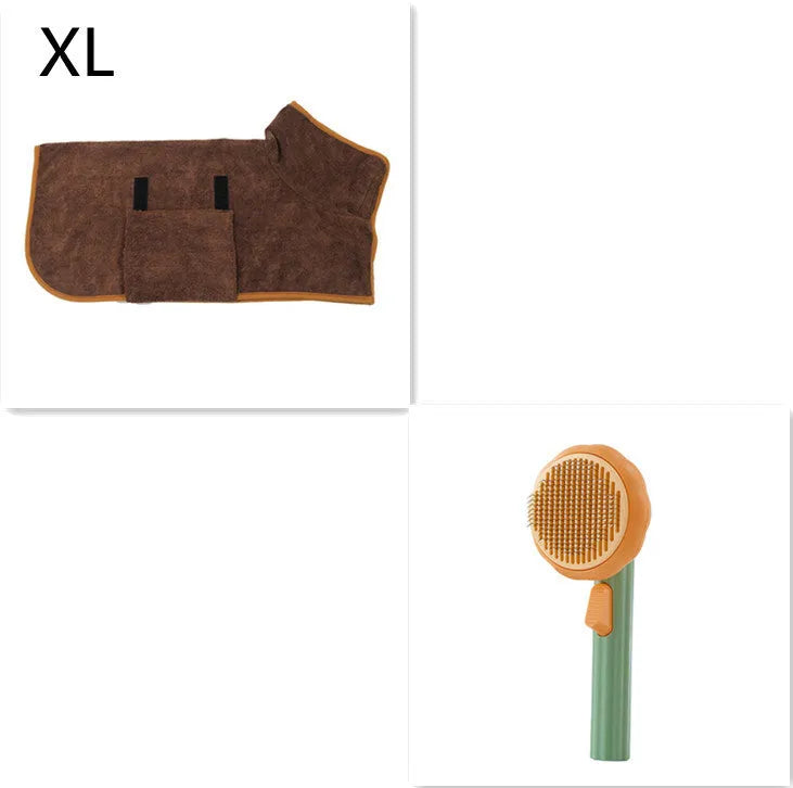 Hand-held pumpkin-coloured pet brush with stainless steel needles for grooming cats and dogs