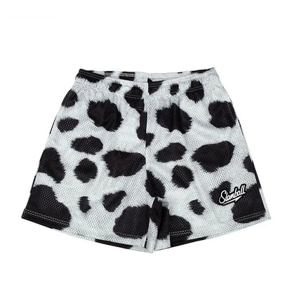 Men's leopard print quick-dry polyester sports shorts for basketball and fitness training
