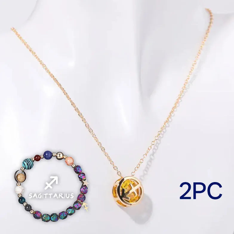 Natural stone bead necklace and matching bracelet set on display