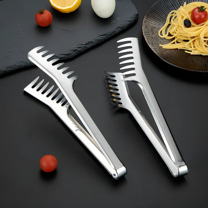 23cm stainless steel kitchen tongs with serrated tips and locking mechanism