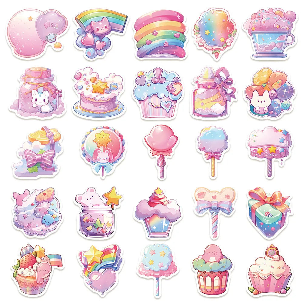 Candy small items waterproof stickers in fresh colours, 4-7cm size, for hand account and written decoration