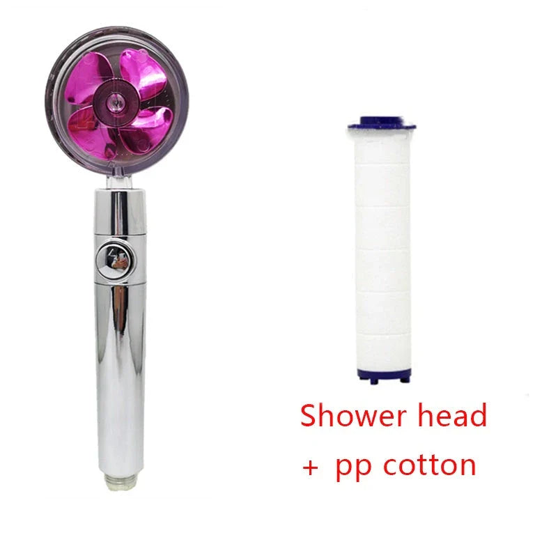 360° Rotating Shower Head with Built-In Fan - Premium ABS Plastic Construction, Water-Saving High-Pressure Spray