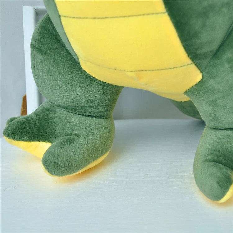 Green cartoon Tyrannosaurus dinosaur plush toy with reversible sequins