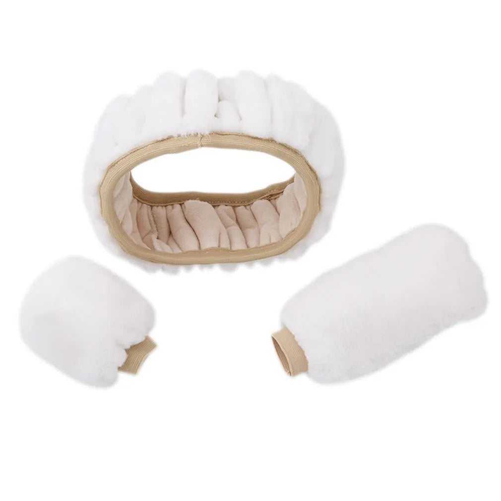Plush winter steering wheel cover set with gear shift and handle covers in six colour options