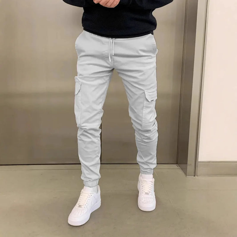 Men's Polyester Loose-Fit Straight-Leg Trousers with Elastic Waist and Patch Pockets: Lightweight Four-Season Wear in Seven Colour Options and Eight Sizes