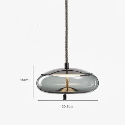 Glass chandelier with twine design, 30cm by 30.5cm, LED warm light, 220V, in amber, water blue, or smoke grey.