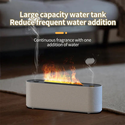 Black and white ultrasonic flame air humidifier and aroma diffuser with LED lights and 0.5L tank