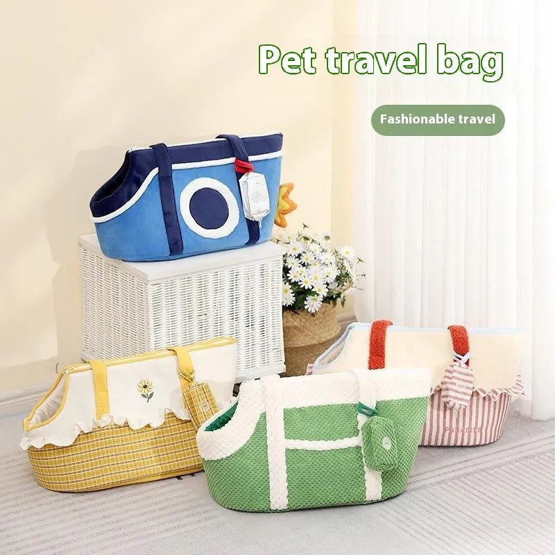 Shoulder pet carrier satchel in cartoon stripe pattern for small cats and dogs