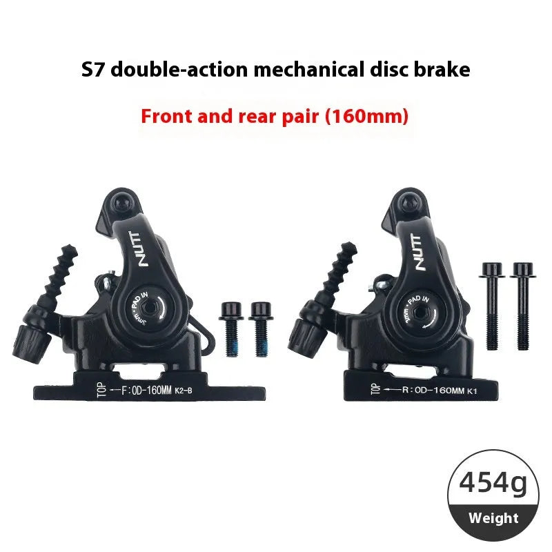 Road bike disc brake flat double-acting pull clip device in metal, S7, 140mm and 160mm front or rear option