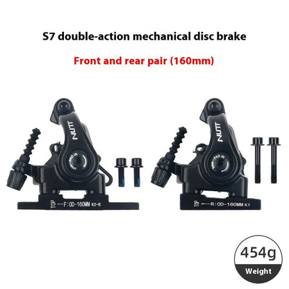 Road bike disc brake flat double-acting pull clip device in metal, S7, 140mm and 160mm front or rear option