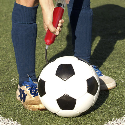 Portable air pump for basketball, football, and volleyball with double-action mechanism