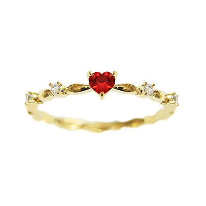 Gold and silver tone peach heart ring with zircon decoration, shown in sizes 6-10