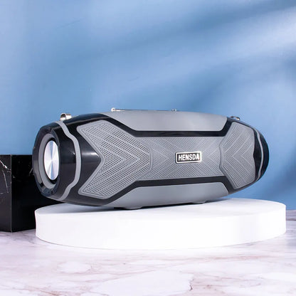 Bluetooth speaker with stereo sound showing colour options and multiple connectivity ports