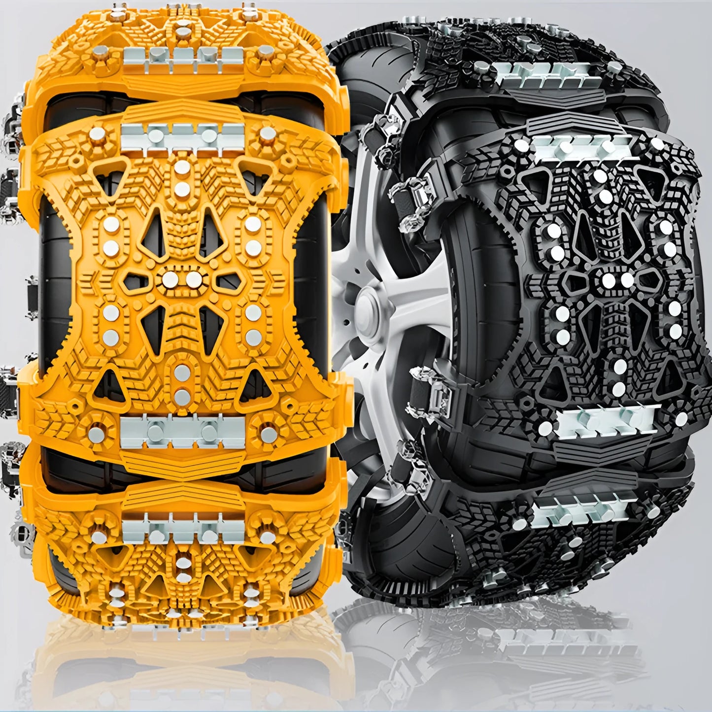 Universal steel plate gear tire chains for cars and SUVs with installation tool and accessories
