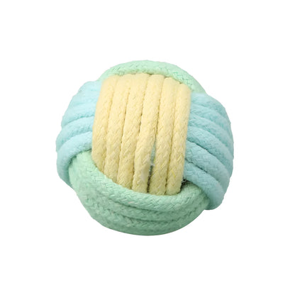 Handmade blue powder, green blue, and pink green plush cat toy ball with dental floss core for teeth grinding