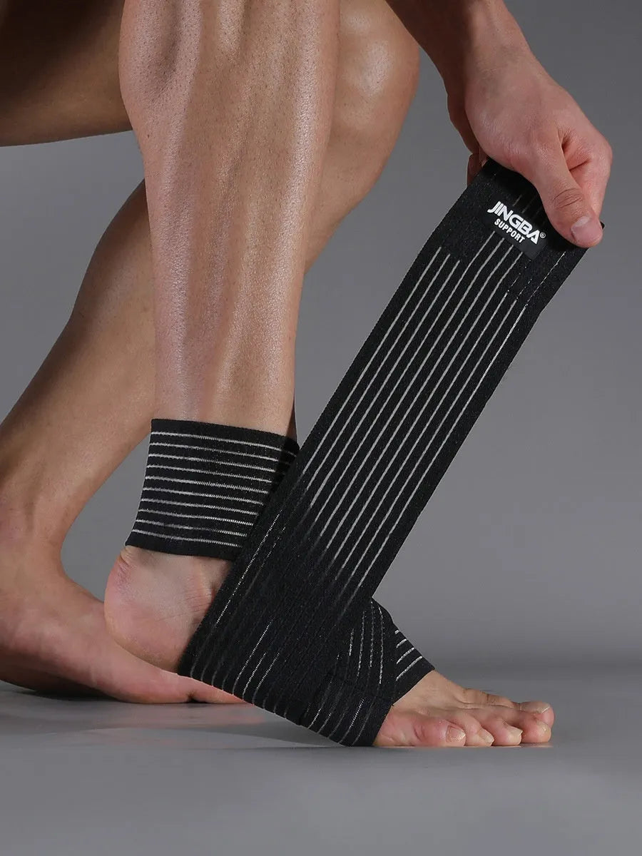 Adjustable elastic sports ankle bandage in black or khaki for basketball running cycling