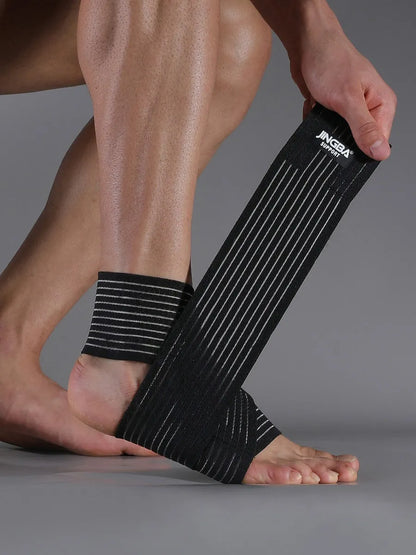 Adjustable elastic sports ankle bandage in black or khaki for basketball running cycling