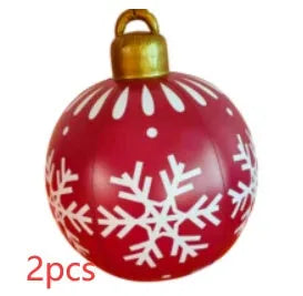 Large 60cm inflatable PVC Christmas decoration ball in bright colours for outdoor garden or tree display.