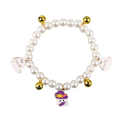 Three pearl necklaces with bells for pet Halloween costumes and decoration