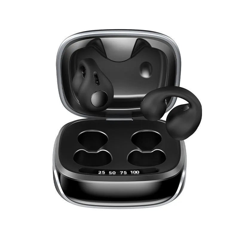 JX80 true wireless bone conduction Bluetooth headset in black colour showing hanging ear design