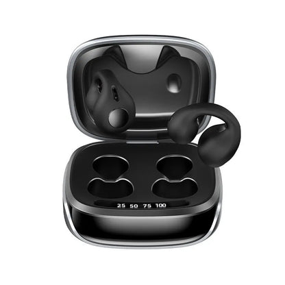 JX80 true wireless bone conduction Bluetooth headset in black colour showing hanging ear design