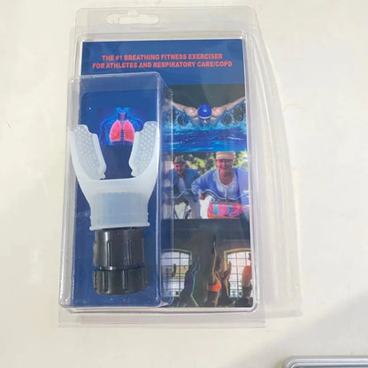 White and black adjustable resistance breathing trainer with silicone mouthpiece