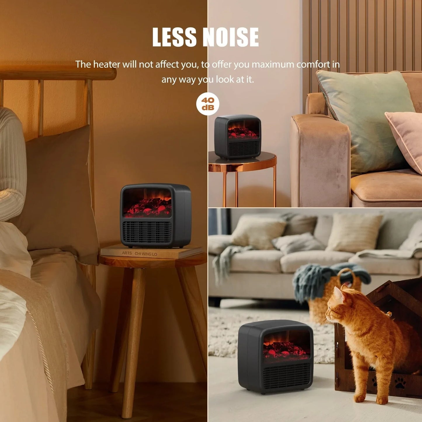 Compact black electric desktop heater with ceramic heating technology and mechanical controls for winter warmth