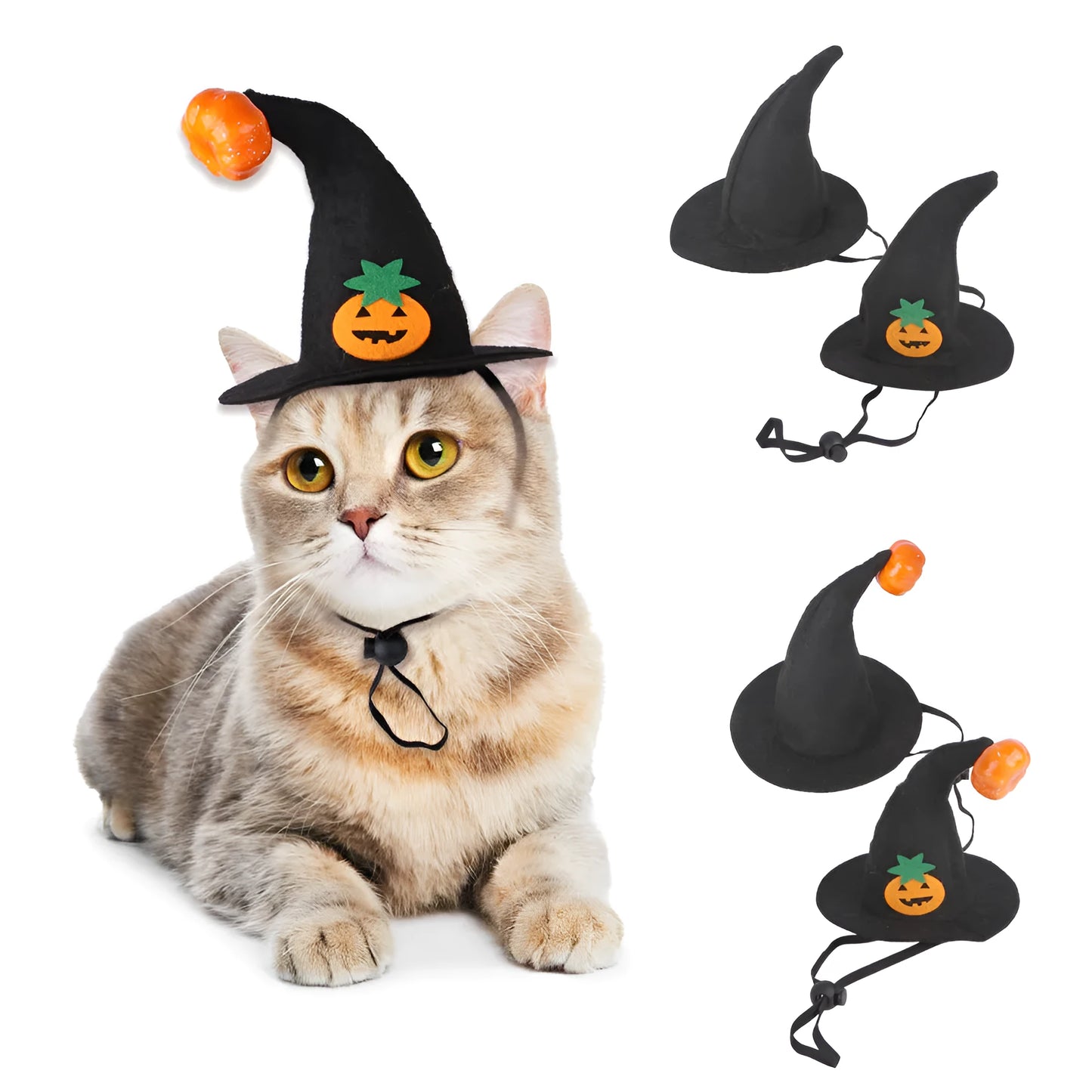 Pet Halloween hat with embossed pumpkin design on cloth material for cats and dogs