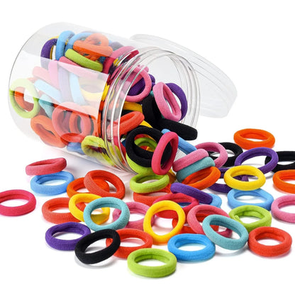 100 colourful cotton hair ties for babies and toddlers in jar packaging