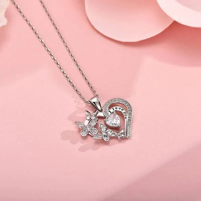 Butterfly Love Rhinestone Heart Necklace in various colours for Valentine's Day