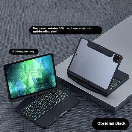 Versatile iPad keyboard case with 360-degree swivel rotation, scissor-style keys, and integrated pen slot for enhanced mobile productivity