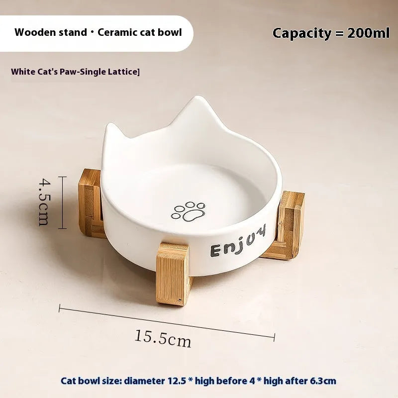 Porcelain cat bowl with cat ear design in 2-in-1 configuration for food and water