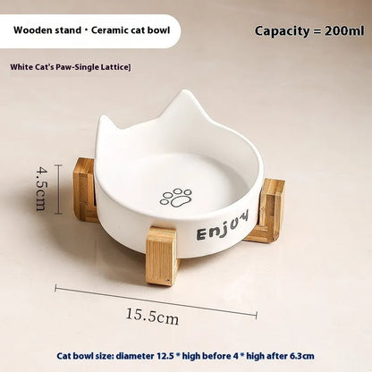 Porcelain cat bowl with cat ear design in 2-in-1 configuration for food and water