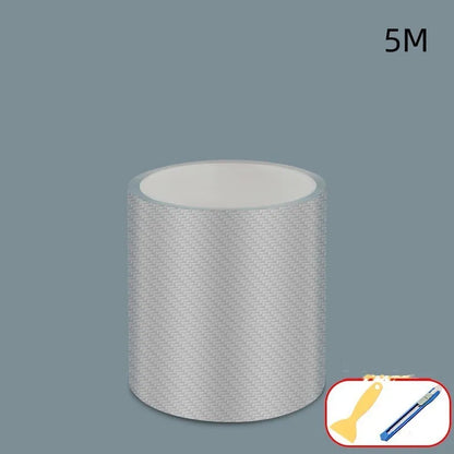 Carbon fibre grain transparent anti-collision protection strip roll for car doors with scraper and utility knife.