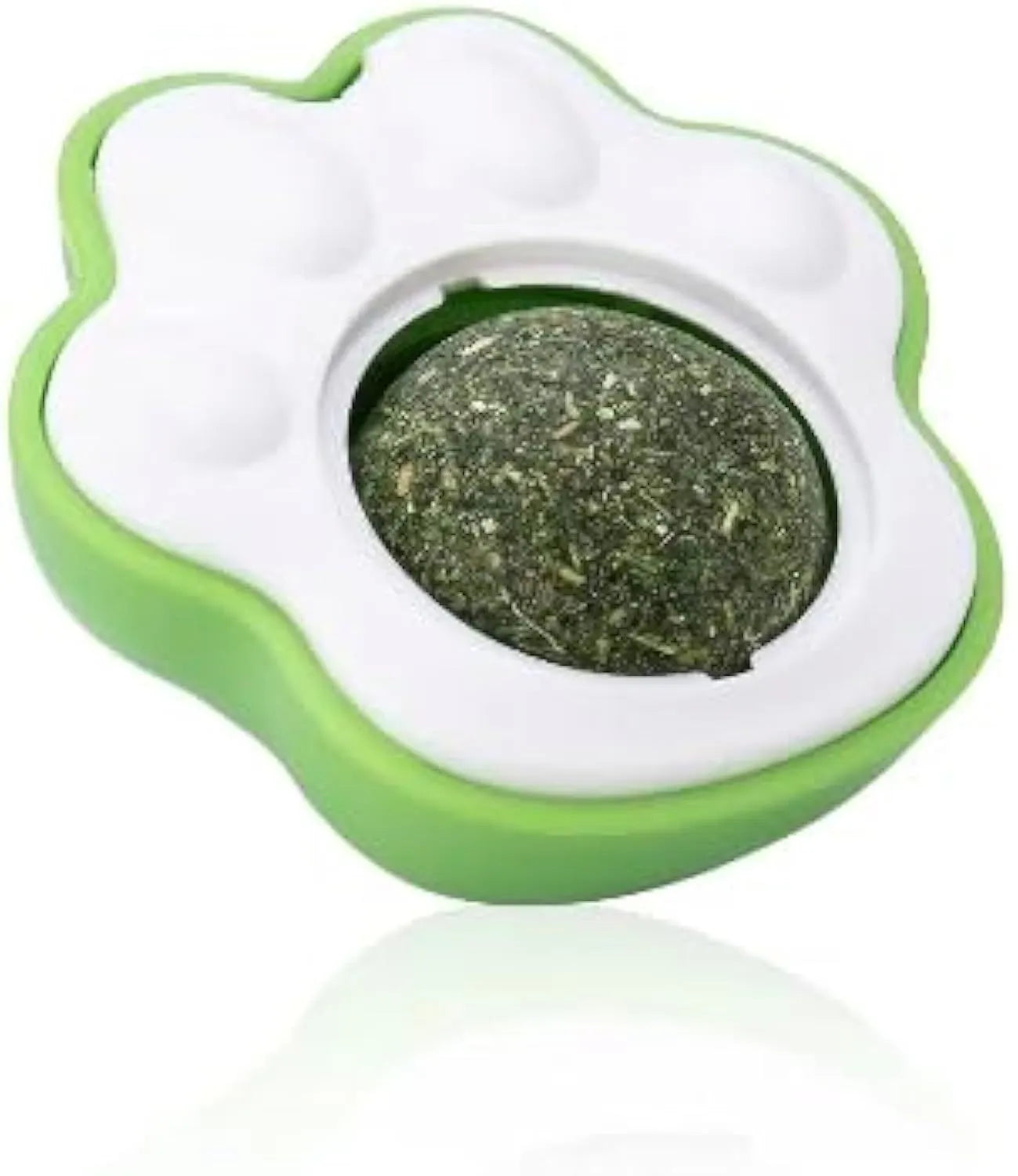 Blue catnip ball toy with textured surface for cats to lick and chew, shown next to a tape measure displaying its 45mm length.